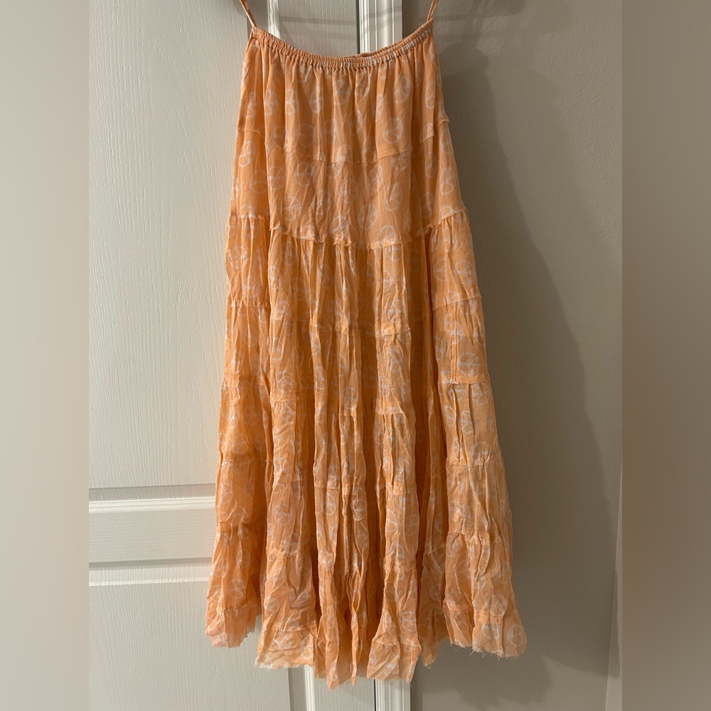 Raj Peach Tiered Peace Sign Maxi Skirt